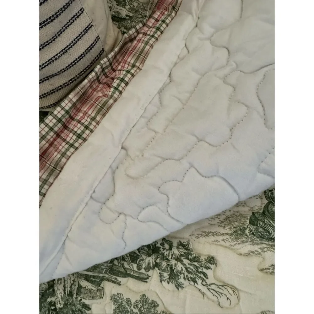 Custom French Country Chinoiserie Green Toile Quilted Comforter Coverlet Twin Si